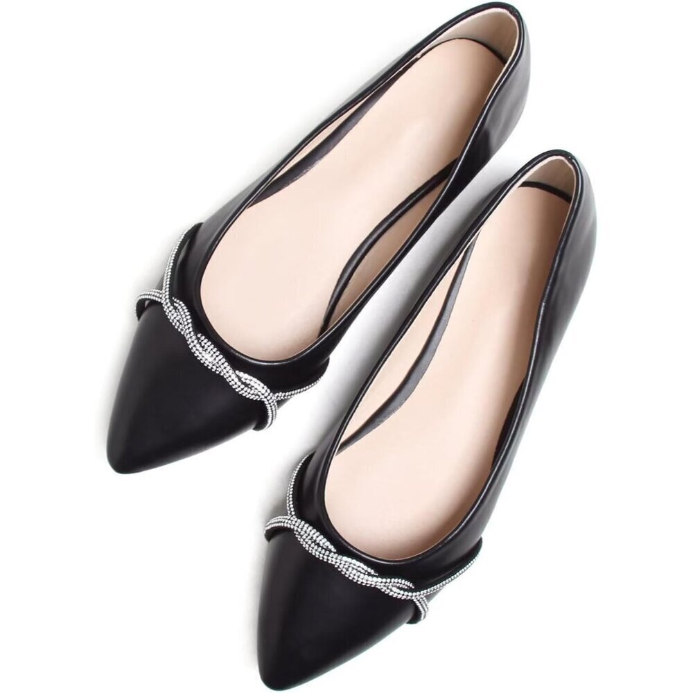 Women's Casual Flats Fashion Chain Pointed Toe Ballet Flat Rhinestone